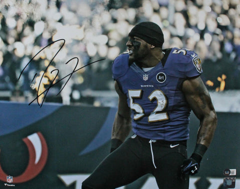 Ray Lewis Autographed Baltimore Ravens 16x20 FP Grunt Photo -Beckett W Hologram
