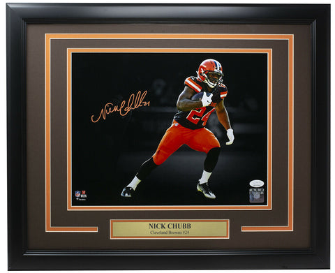 Nick Chubb Signed Framed 11x14 Cleveland Browns Football Photo JSA ITP