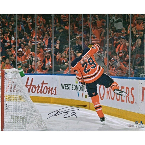 LEON DRAISAITL Autographed Oilers "Celebration" 16" x 20" Photograph FANATICS