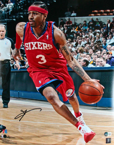 Allen Iverson Autographed Philadelphia 76ers 16x20 Red Jsy Photo-Beckett W Holo