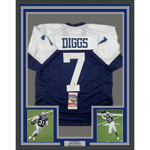 Framed Autographed/Signed Trevon Diggs 33x42 Dallas Football Jersey JSA COA