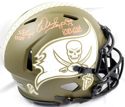 Warren Sapp Signed Bucs F/S Salute to Service Speed Auth Helmet w/3 ins-BeckettW