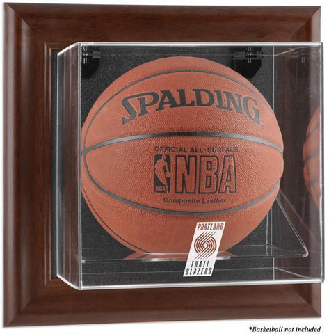 Trail Blazers Brown Framed Wall-Mounted Team Logo Basketball Display Case