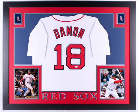 Johnny Damon Signed Red Sox "35x45" Custom Framed Jersey (JSA) 2004 Series Champ