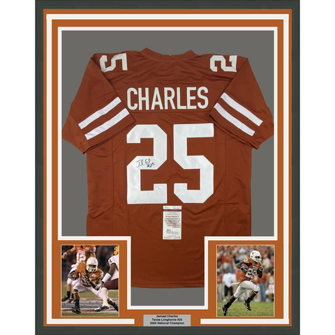 FRAMED Autographed/Signed JAMAAL CHARLES 33x42 Texas Orange College Football Jer