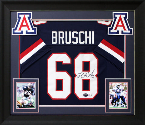 Arizona Tedy Bruschi Authentic Signed Navy Blue Pro Style Framed Jersey BAS Wit