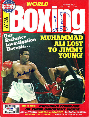 Muhammad Ali & Jimmy Young Autographed Signed Boxing World Cover PSA S01596