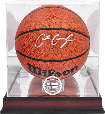Cade Cunningham Pistons Signed Wilson Ball w/Mahogany Logo Display Case
