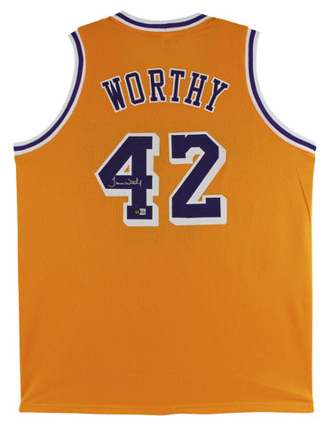James Worthy Authentic Signed Yellow Pro Style Jersey Autographed BAS Witnessed