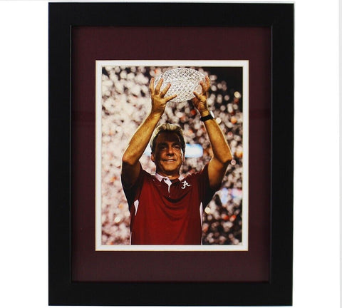 Nick Saban Unsigned Framed 8x10 NCAA Photo - Holding Trophy