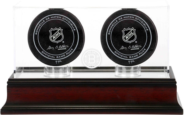Boston Bruins Mahogany Two Hockey Puck Logo Display Case
