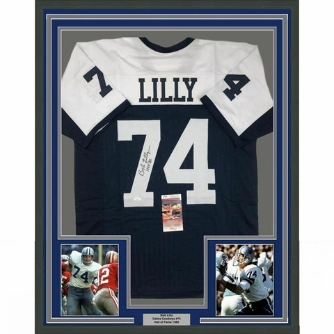 FRAMED Autographed/Signed BOB LILLY 33x42 Dallas Thanksgiving Day Jersey JSA COA