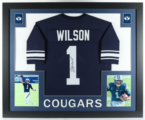 Zach Wilson Signed BYU Cougars Framed Jersey Display (JSA) New York Jets 2021 Pk