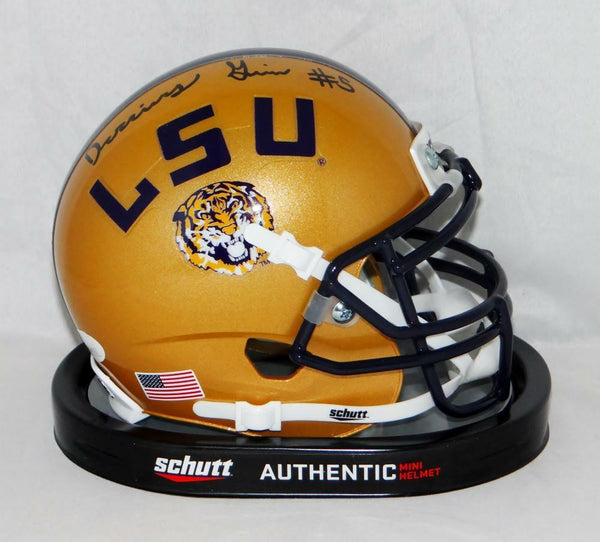 Derrius Guice Autographed LSU Tigers Gold Schutt Mini Helmet- JSA W Auth *Black