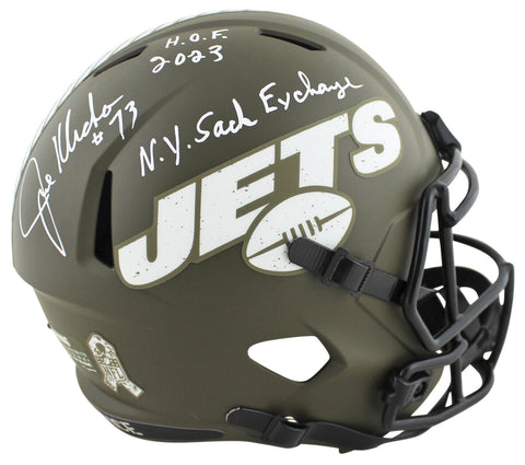Jets Joe Klecko "2x Insc" Signed Salute To Service F/S Speed Rep Helmet BAS Wit