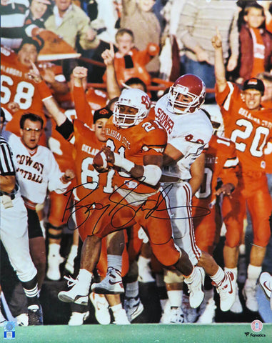 Barry Sanders Signed Oklahoma State Action vs Sooners 16x20 Photo - SS COA