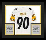 Framed T.J. Watt Steelers Signed White Color Rush Nike Limited Jersey