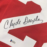 Autographed/Signed Clyde Drexler Houston Red Basketball Jersey Beckett BAS COA