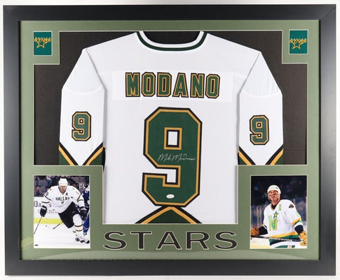 Mike Modano Signed Dallas Stars 35" x 43" Framed Jersey (JSA COA) 1999 Cup Champ