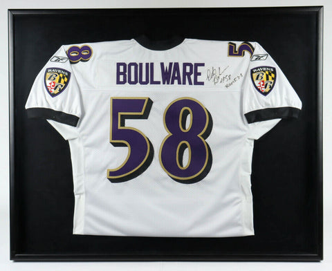 Peter Boulware Signed 33x41 Framed Baltimore Ravens Jersey Display (JSA COA)