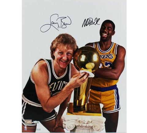 Magic Johnson & Larry bird Signed Unframed 16x20 Photo - with trophy