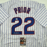 Autographed/Signed MARK PRIOR Chicago Pinstripe Baseball Jersey JSA COA