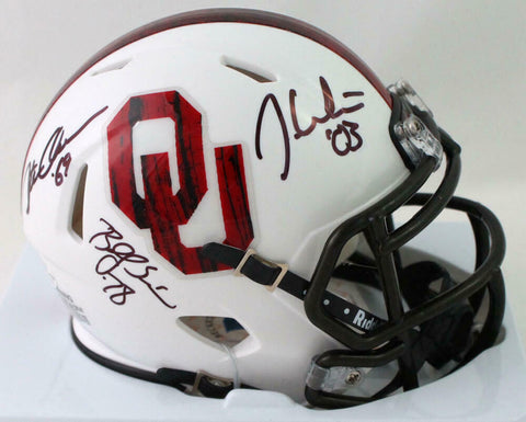 Sims, Owens, White Signed Sooners 'Bring the Wood' Mini Helmet - Beckett W Auth