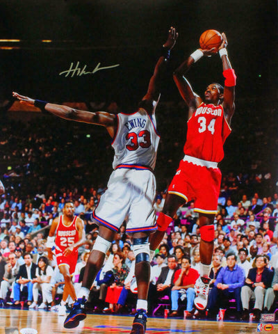 Hakeem Olajuwon Houston Rockets Autographed 16x20 Vs. Ewing Photo- JSA W *Silver