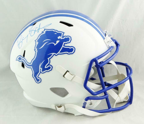 Barry Sanders Signed Detroit Lions F/S Flat White Speed Helmet - Beckett *Blue