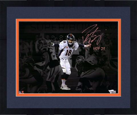 Frmd Peyton Manning Denver Broncos Signed 11" x 14" Action Photo & "HOF 21" Insc