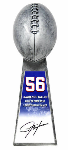 Lawrence Taylor (Giants) Signed Football Champ 15" Silver Trophy #56 Sticker -SS