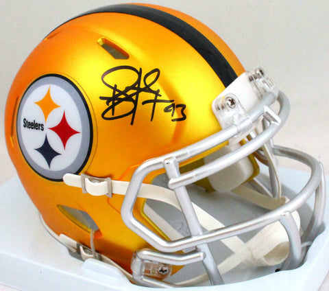 Troy Polamalu Autographed Steelers Blaze Speed Mini Helmet- Beckett W Hologram