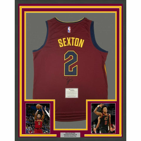 FRAMED Autographed/Signed COLLIN SEXTON 33x42 Cavaliers Red Jersey Fanatics COA