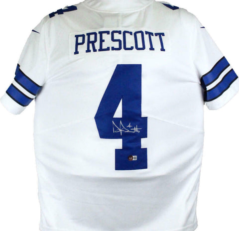 Dak Prescott Autographed Cowboys White Nike Vapor Jersey *L-Beckett W Hologram
