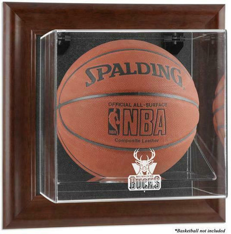 Milwaukee Bucks (2006-2014) Brown Framed Wall-Basketball Display Case