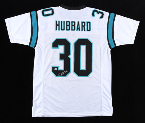 Chuba Hubbard Signed Panther White Jersey (Beckett) Carolina 2021 Draft Pick RB