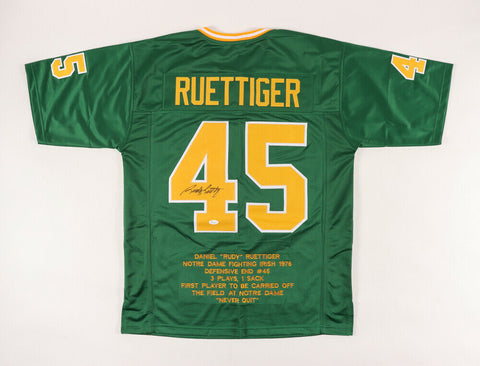 Rudy Ruettiger Signed Notre Dame Fighting Irish Highlight Stat Jersey (JSA COA)