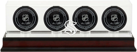 Seattle Kraken Mahogany Four Hockey Puck Logo Display Case