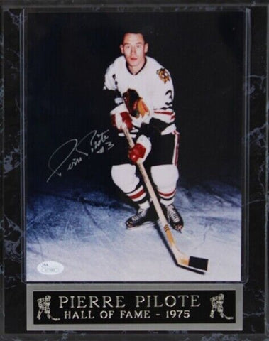 Pierre Pilote Signed Chicago Blackhawks 8x10 Photo in 11x13 Plaque (JSA COA)