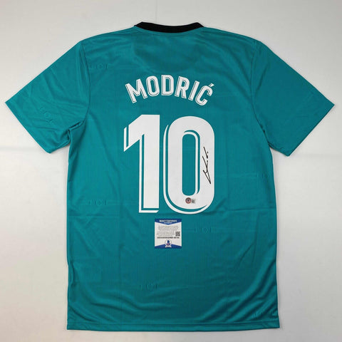 Autographed/Signed Luka Modric Real Madrid Teal Soccer Jersey Beckett BAS COA