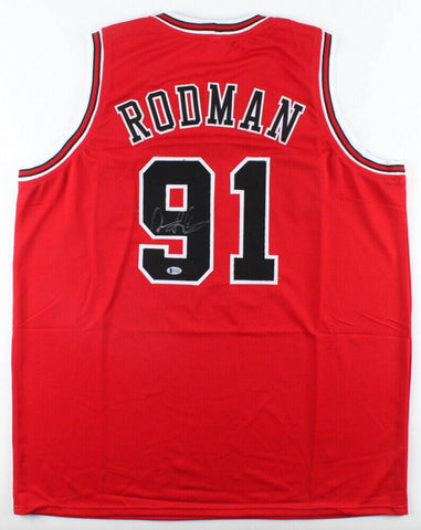 Dennis Rodman Signed Chicago Bulls Jersey -Beckett COA-7xNBA Rbnd Champ The Worm