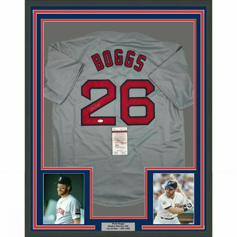 FRAMED Autographed/Signed WADE BOGGS 33x42 Boston Grey Baseball Jersey JSA COA