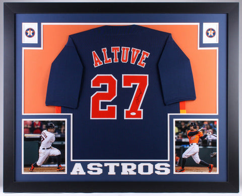 Jose Altuve Signed Houston Astros 35x43 Custom Framed Jersey (JSA COA) 2017 MVP