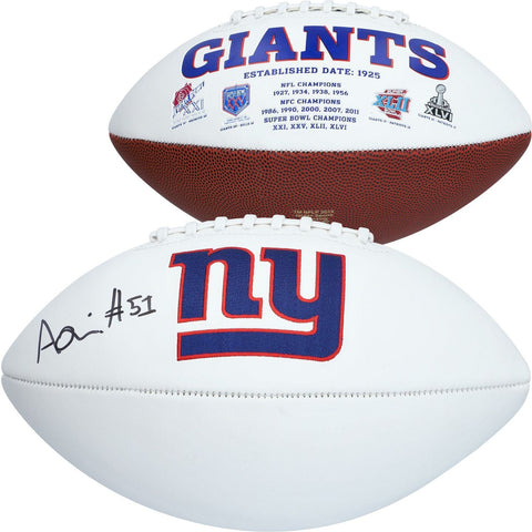 Azeez Olujari New York Giants Autographed White Panel Football