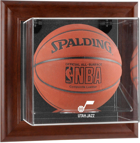 Utah Jazz Brown Framed Wall-Mounted Basketball Display Case