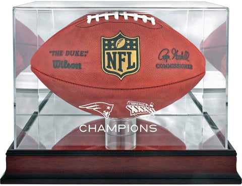 New England Patriots Super Bowl XXXVI Champs Mahogany Football Logo Display Case