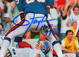 Lawrence Taylor Autographed NY Giants Sack 8X10 Photo w/ HOF- Beckett W *Blue