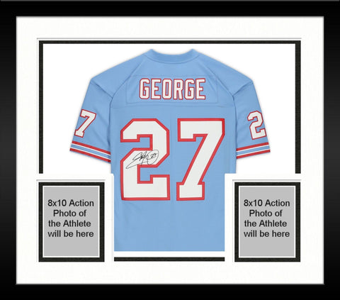 FRMD Eddie George Houston Oilers Signed Mitchell & Ness Light Blue Rep Jersey