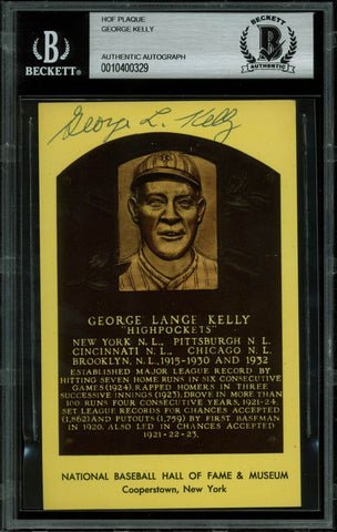 Mets George Kelly Authentic Signed 3.5x5.5 HOF Plaque Postcard BAS Slabbed