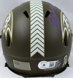 Ray Lewis Signed Ravens Salute to Service Speed Mini Helmet-Beckett W Hologram
